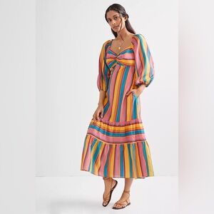 Farm Rio Rainbow Stripe Midi Dress